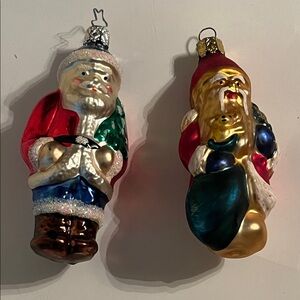 Handcrafted Red and Green Santa Glass Ornaments - Hand blown Germany 4”